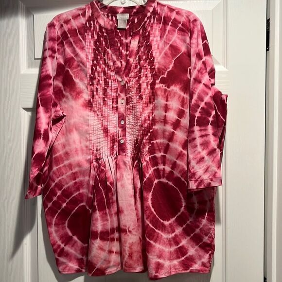 Chicos Tie-Dye Pintick Peasant Blouse size 16-18. - Picture 4 of 9